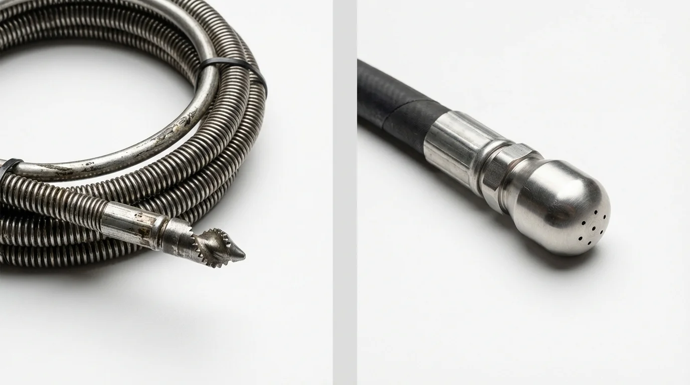 Drain snake cable and hydro jetting nozzle used for drain cleaning in High Point, NC