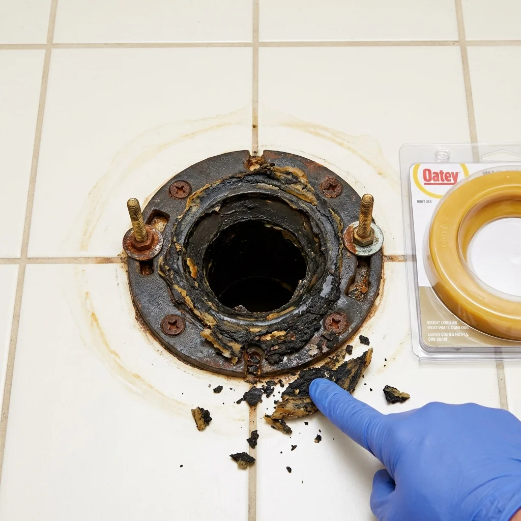 Failed wax ring showing water seepage at the base of a toilet in a High Point, NC home